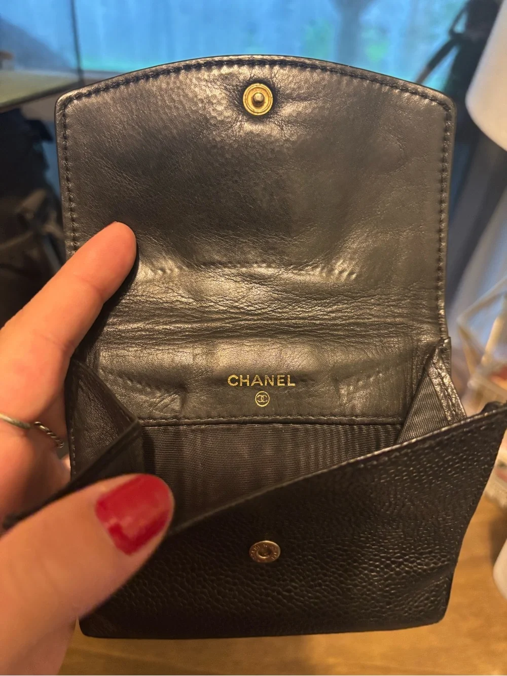 Chanel Black caviar leather compact wallet